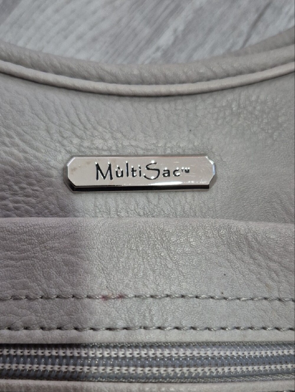 Neutral Gray Shoulder Bag with Front Zip by MultiSac - Picture 2 of 15